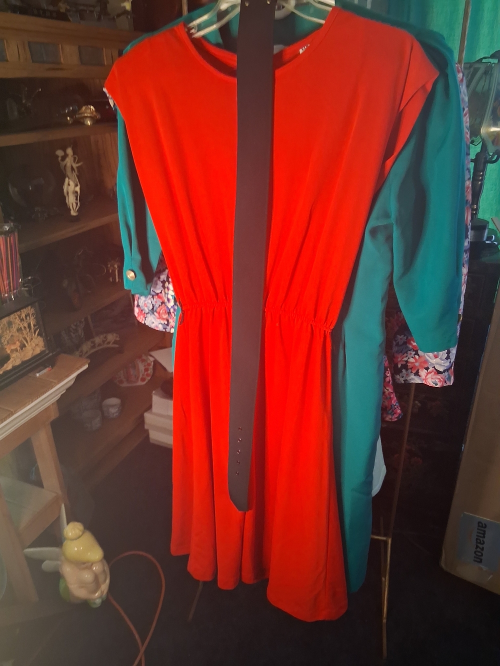 Asymmetrical Red Women's Dress with Elastic Waist